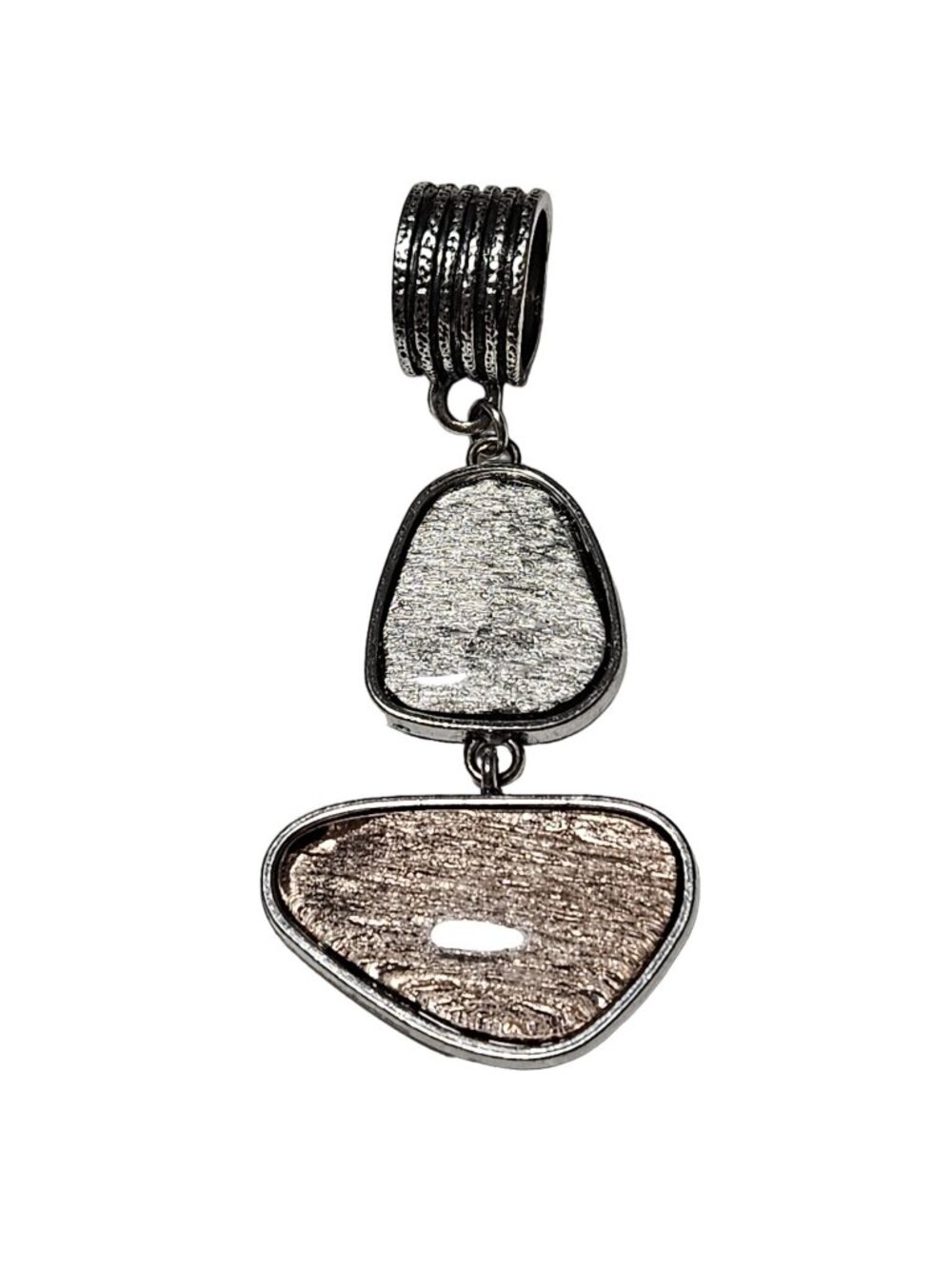 Art Deco Pendant Textured Double Stone Drop Slide Mixed Metal Artisan Statement